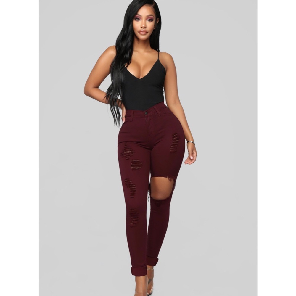 Burgundy glistening jeans